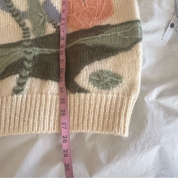 YEO’S Vtg 80s Hand-knit Wool Mohair Sweater Abstract 3D Knit Waterlily Print XL - Picture 11 of 11